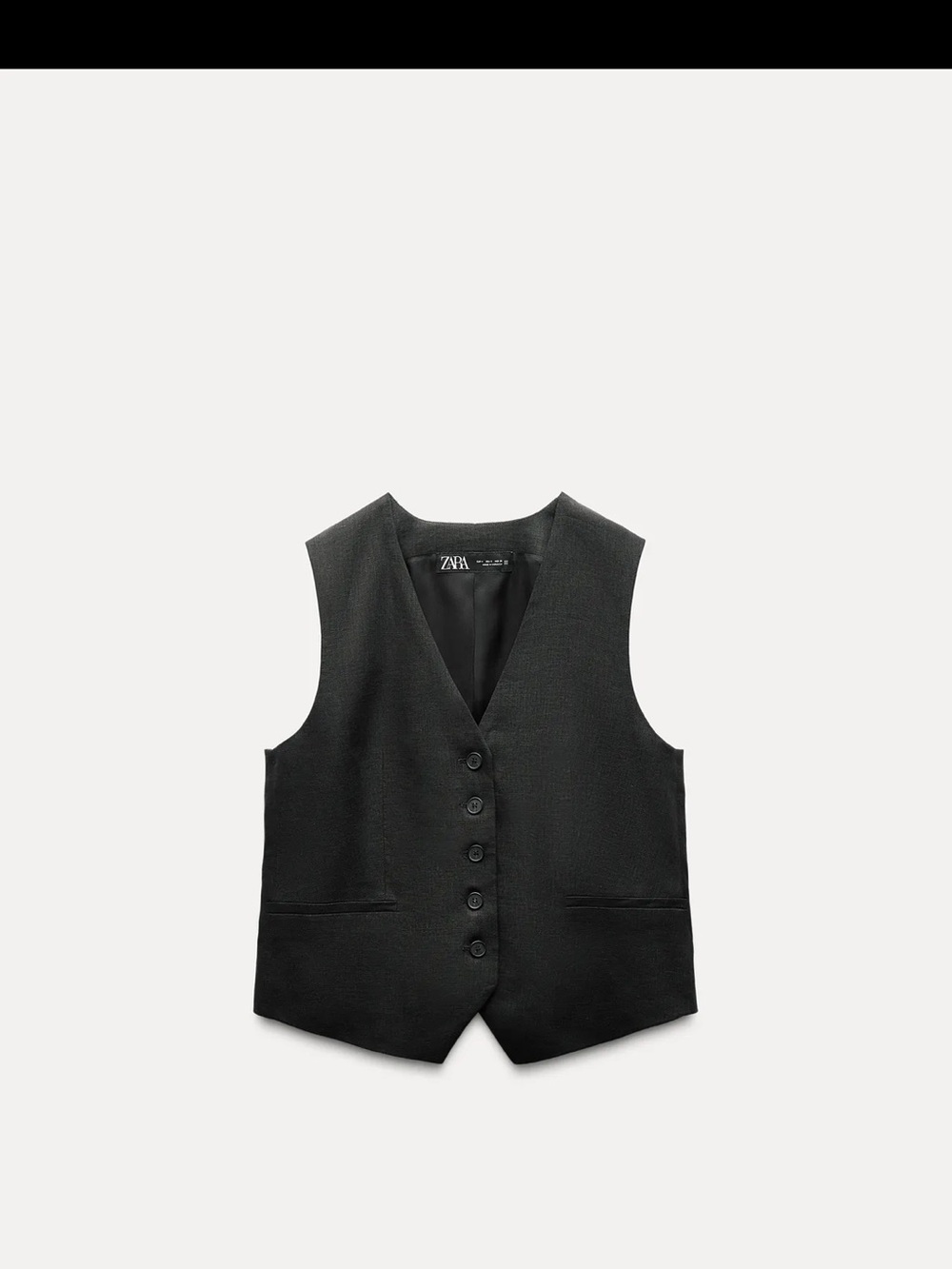 Zara Black Linen Tailored Button Vest